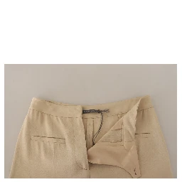 Beige Viscose High Waist Flared Dress Trouser Pants