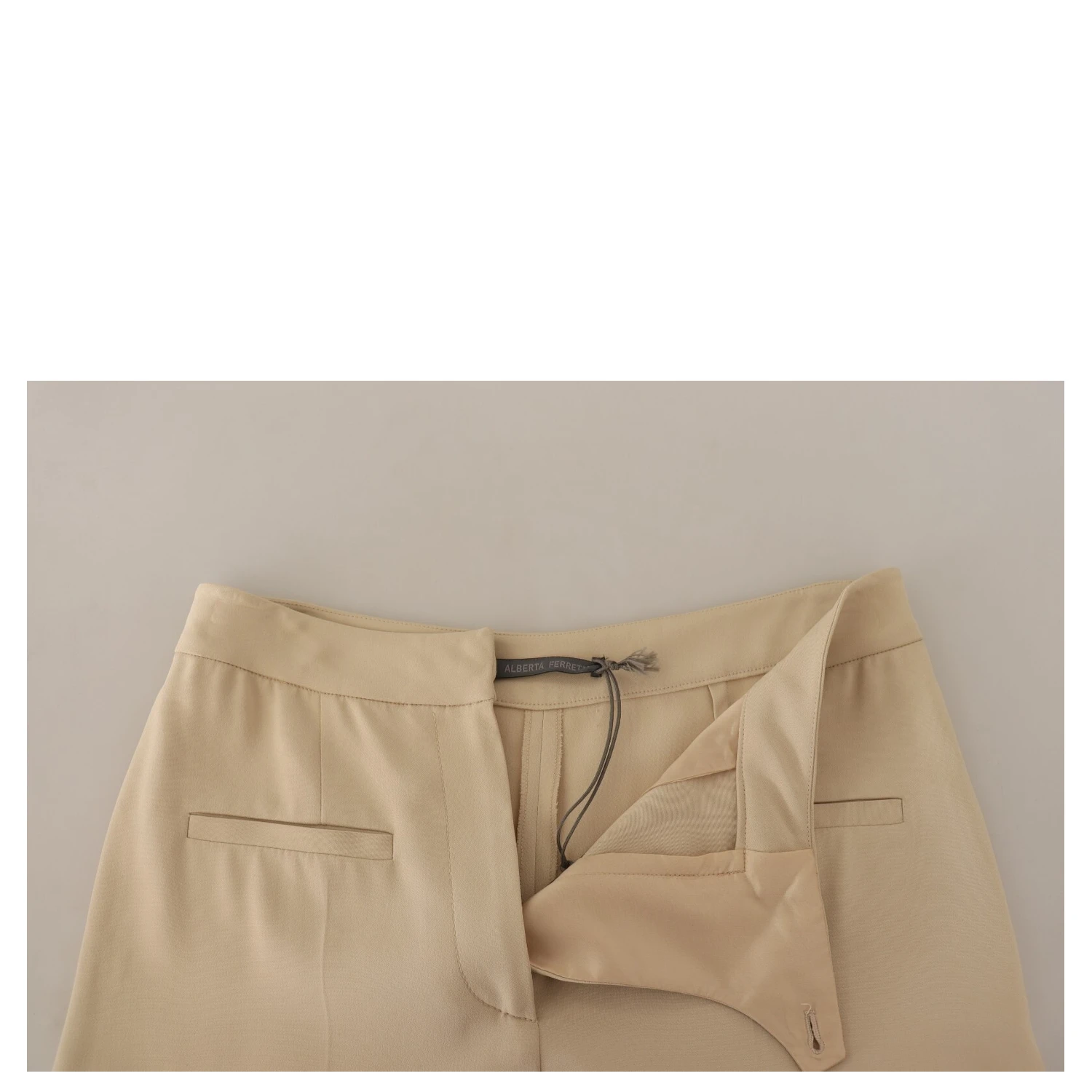 Beige Viscose High Waist Flared Dress Trouser Pants