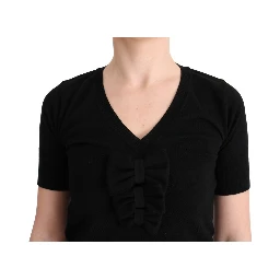 Black 100% Lana Wool Blouse Women T-shirt Top