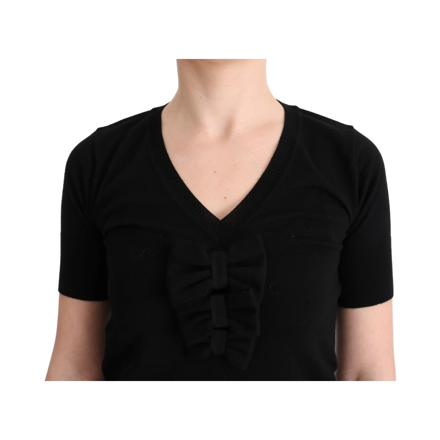 Black 100% Lana Wool Blouse Women T-shirt Top