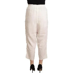 White High Waist Cropped Women Trouser Pants