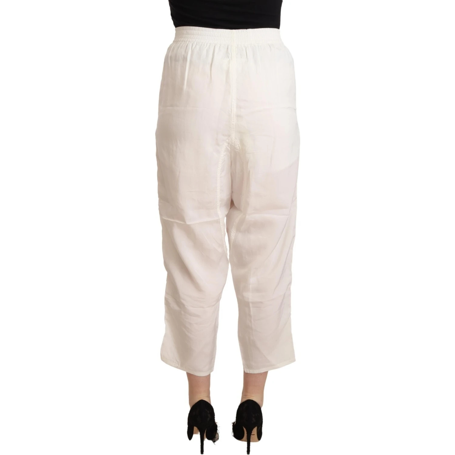 White High Waist Cropped Women Trouser Pants