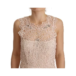 Sheath Tiered Beige Viscose Sleeveless Midi Dress