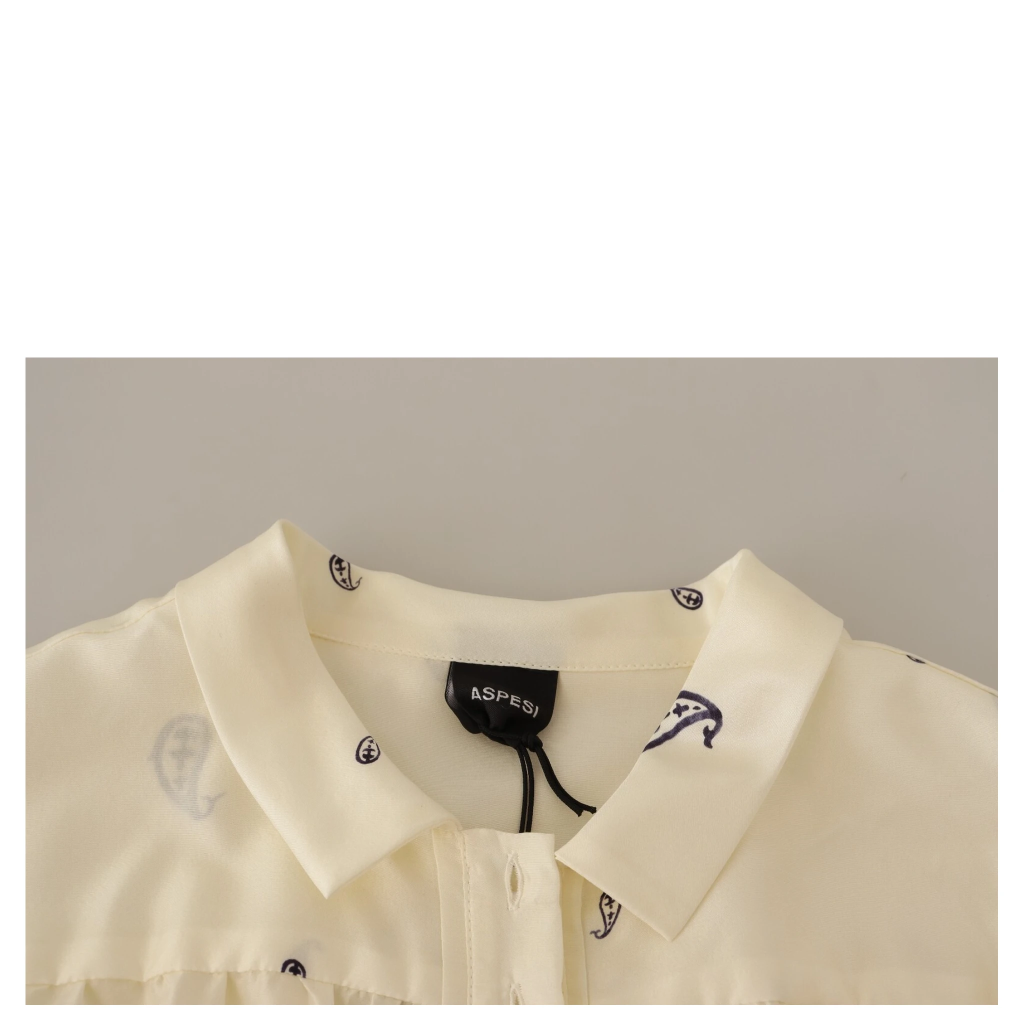 Off White 100% Silk Long Sleeves Collared Top Blouse