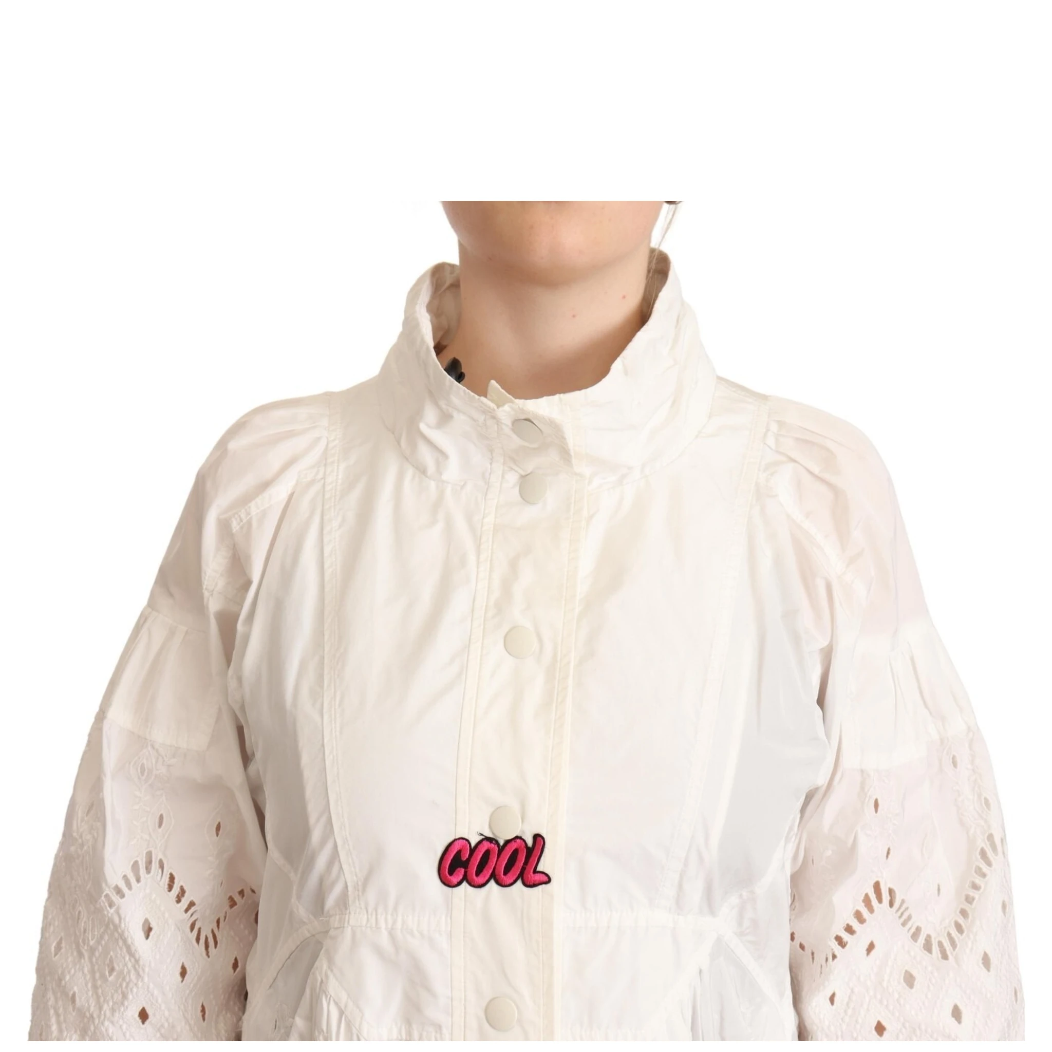 Button Down White Long Sleeve Polyester Jacket