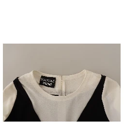 Black White Polyester Short Sleeves Top Blouse