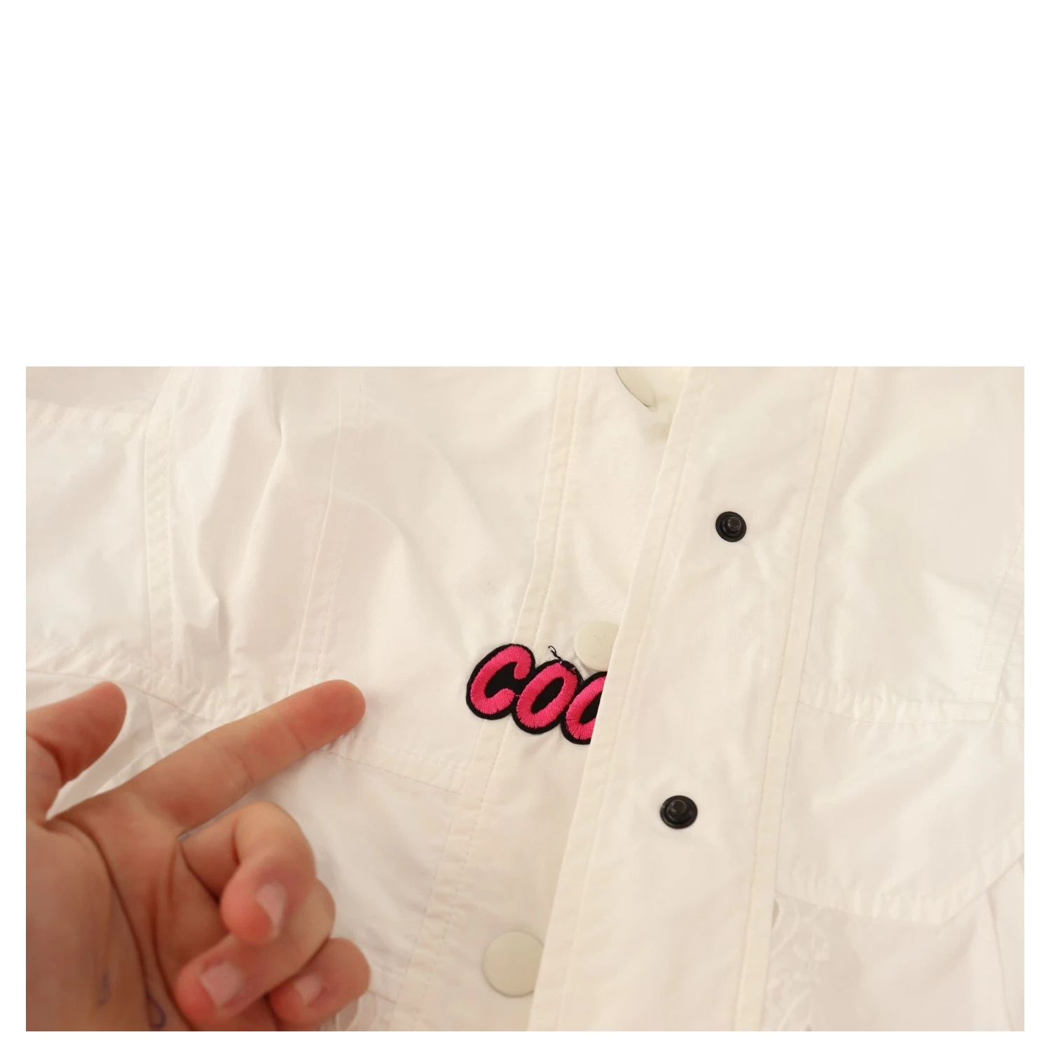 Button Down White Long Sleeve Polyester Jacket