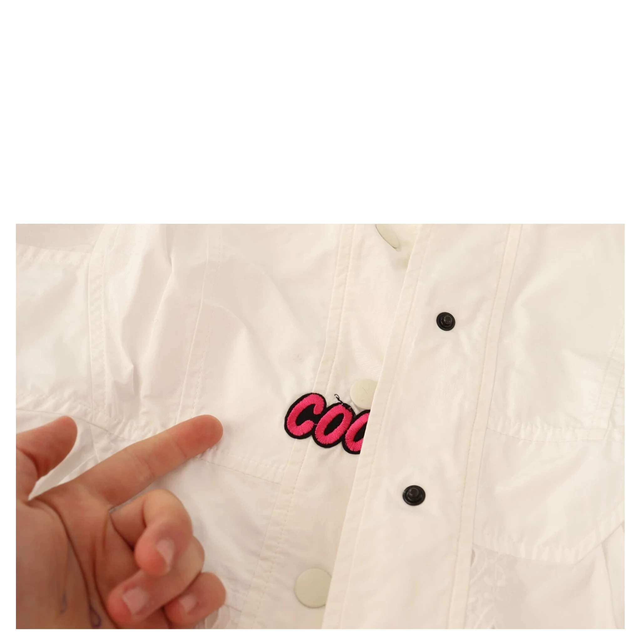 Button Down White Long Sleeve Polyester Jacket