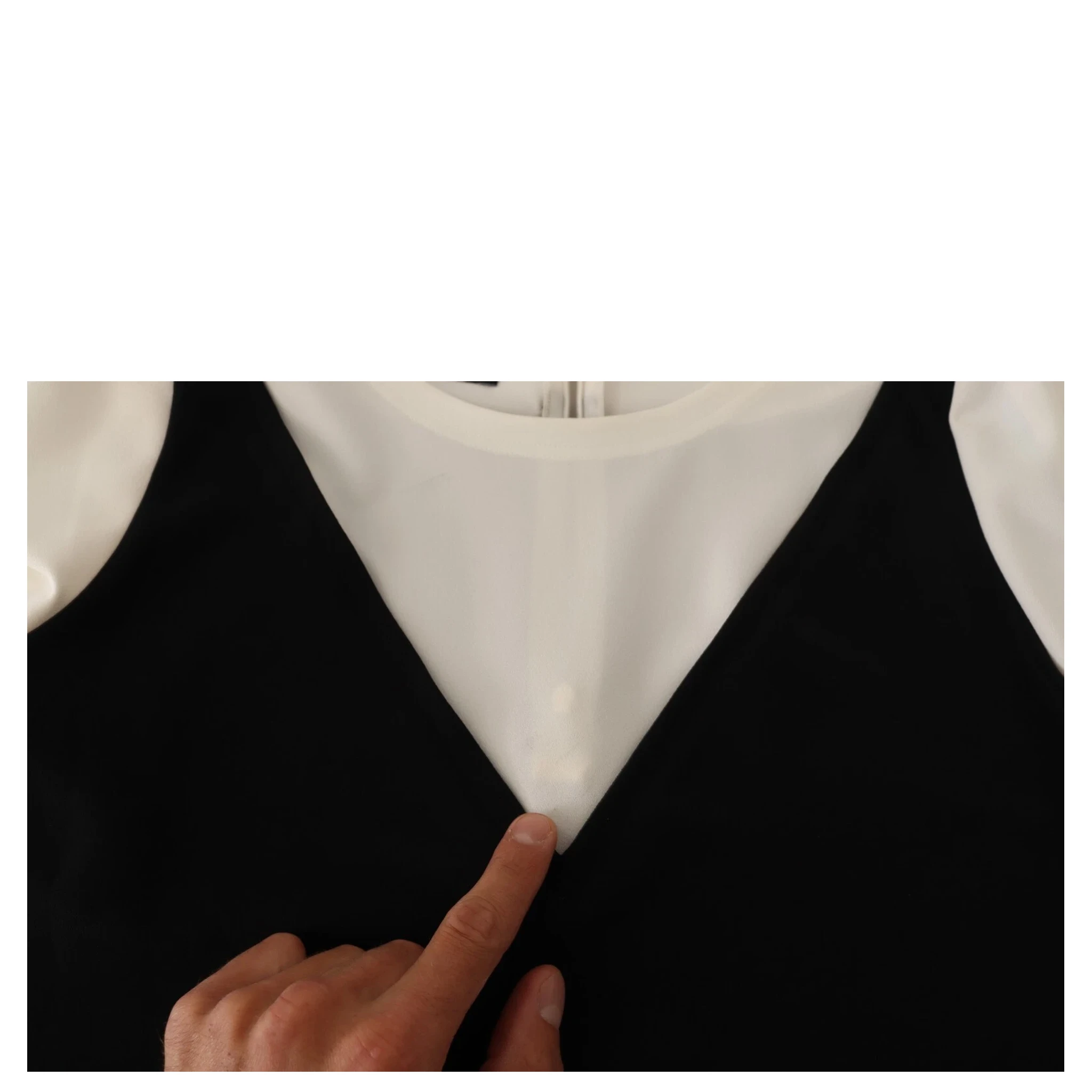 Black White Polyester Short Sleeves Top Blouse