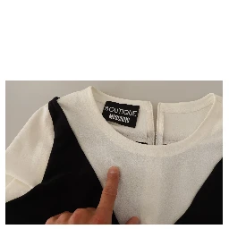 Black White Polyester Short Sleeves Top Blouse