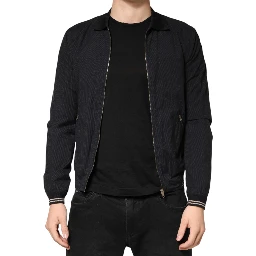 Dark Blue Cotton Full Zip Bomber Men Jacket