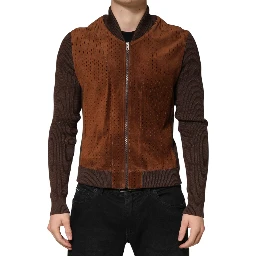 Brown Velvet Calfskin Full Zip Biker Jacket