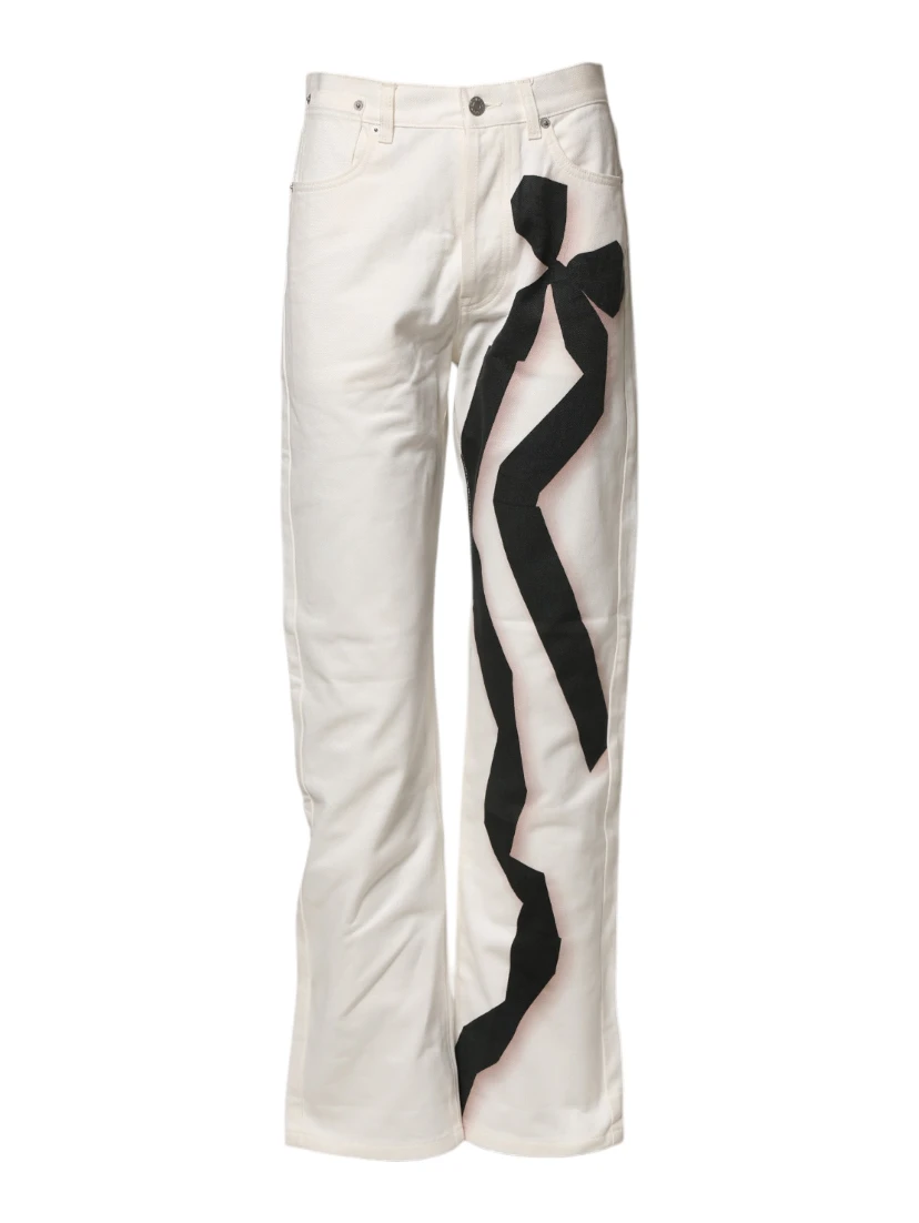 White Straight Bow Details Denim Casual Jeans