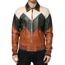 Multicolor Leather Full Zip men Biker Jacket