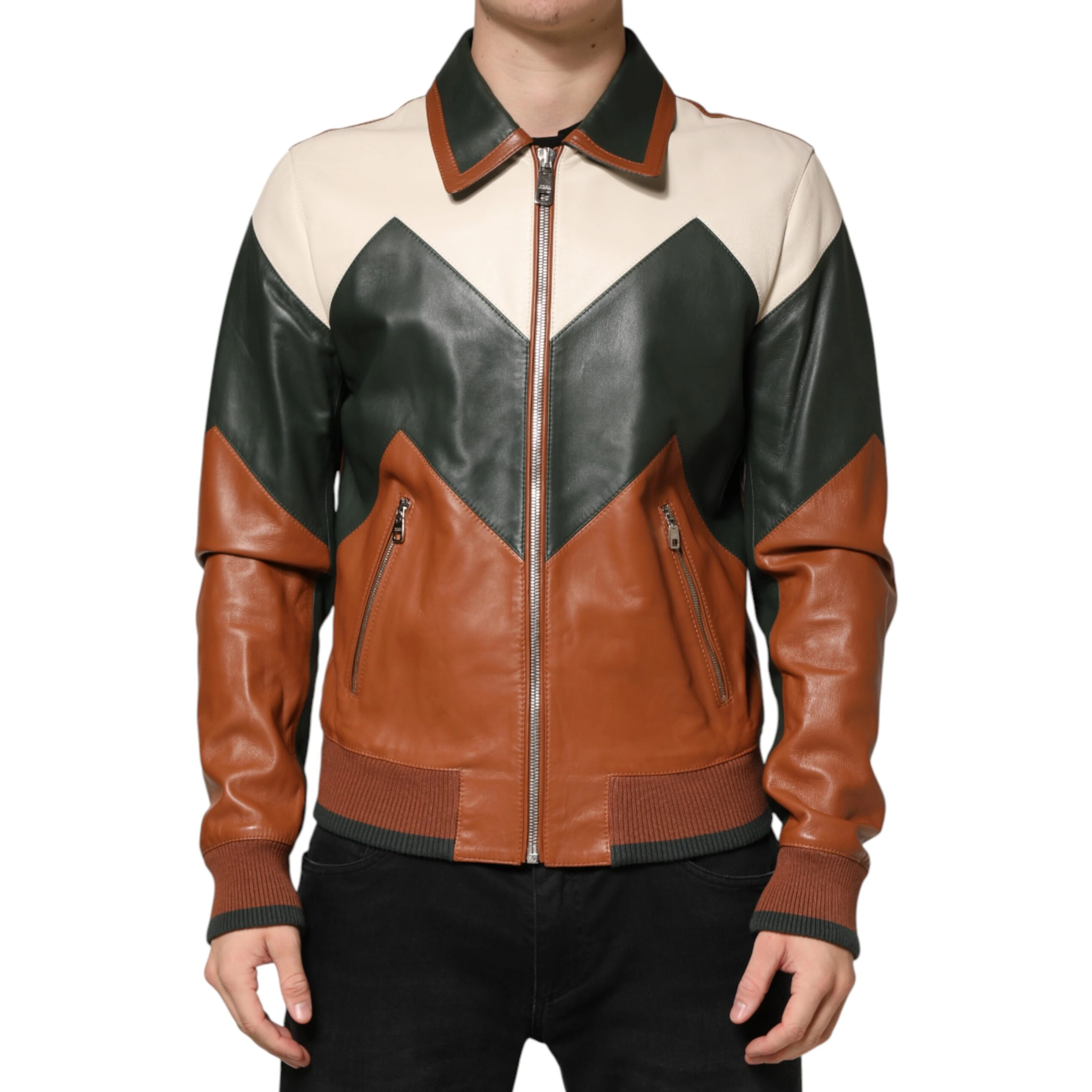 Multicolor Leather Full Zip men Biker Jacket