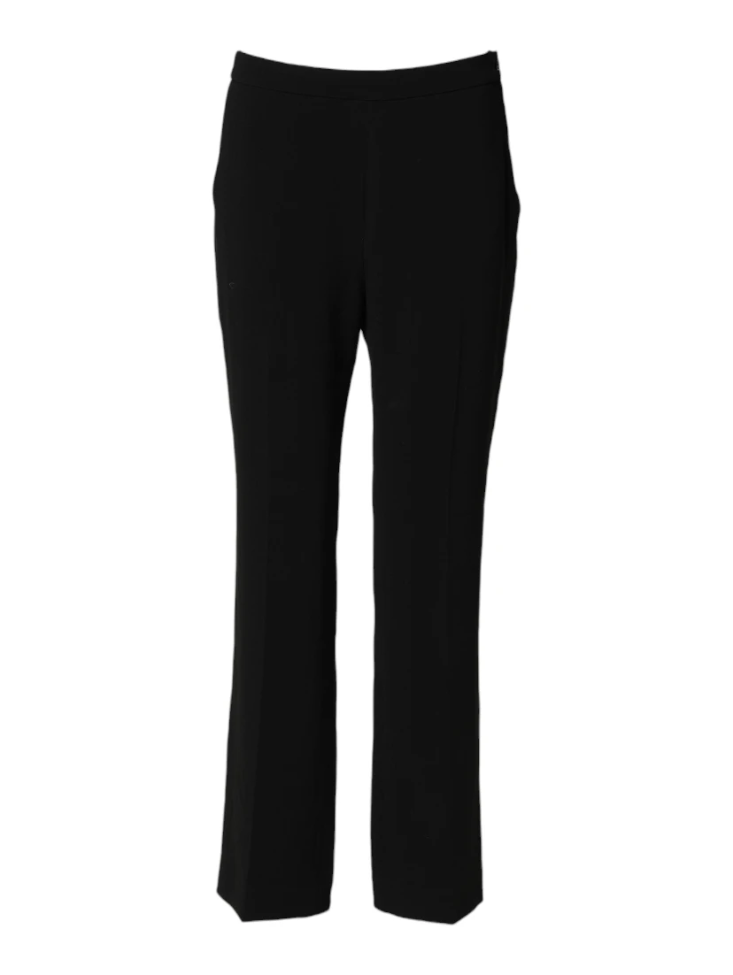 Black High Waist Zip Straight Chino Trouser Pants
