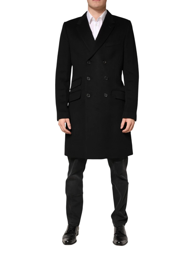 Black Wool Double Breasted TrenchCoat Jacket