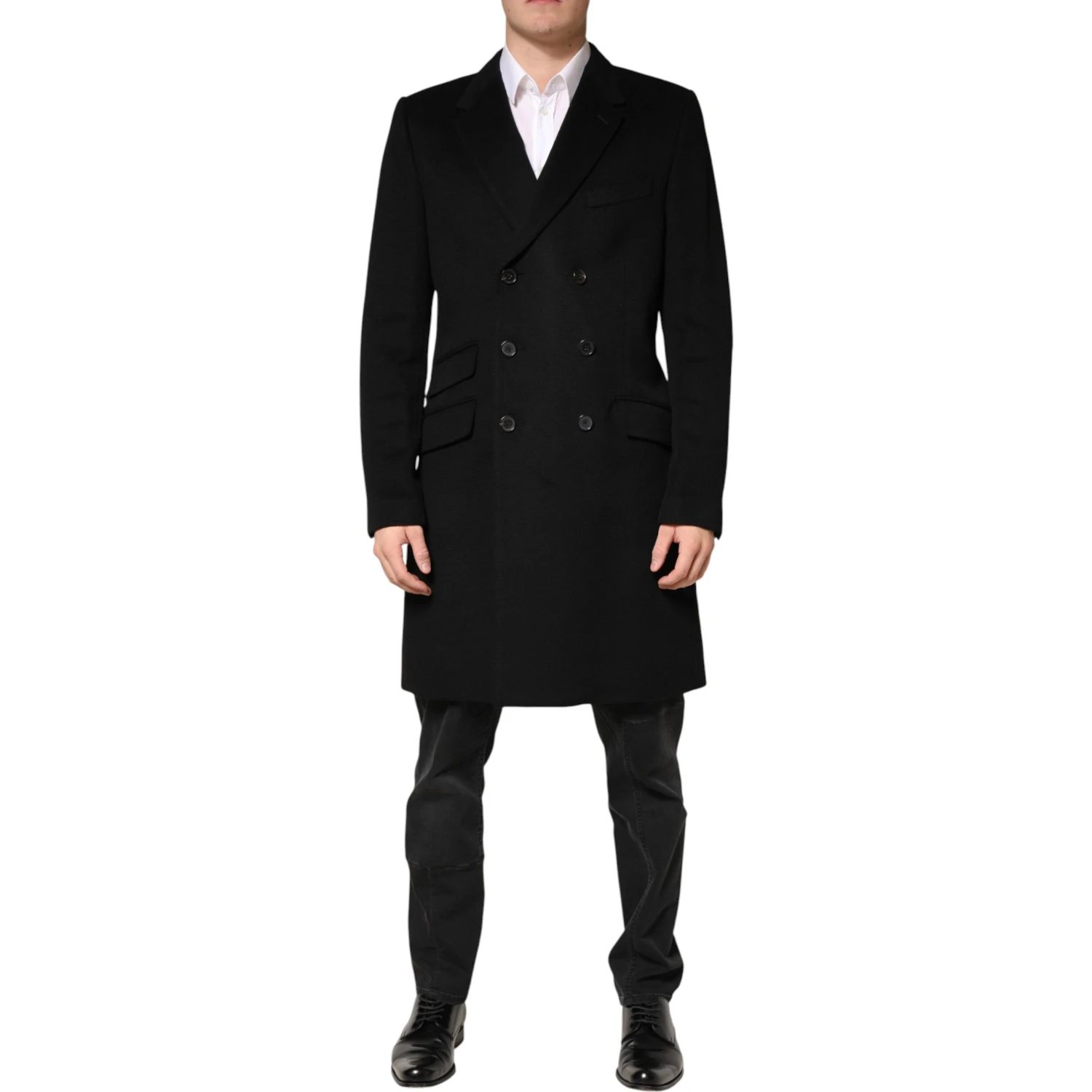 Black Wool Double Breasted TrenchCoat Jacket