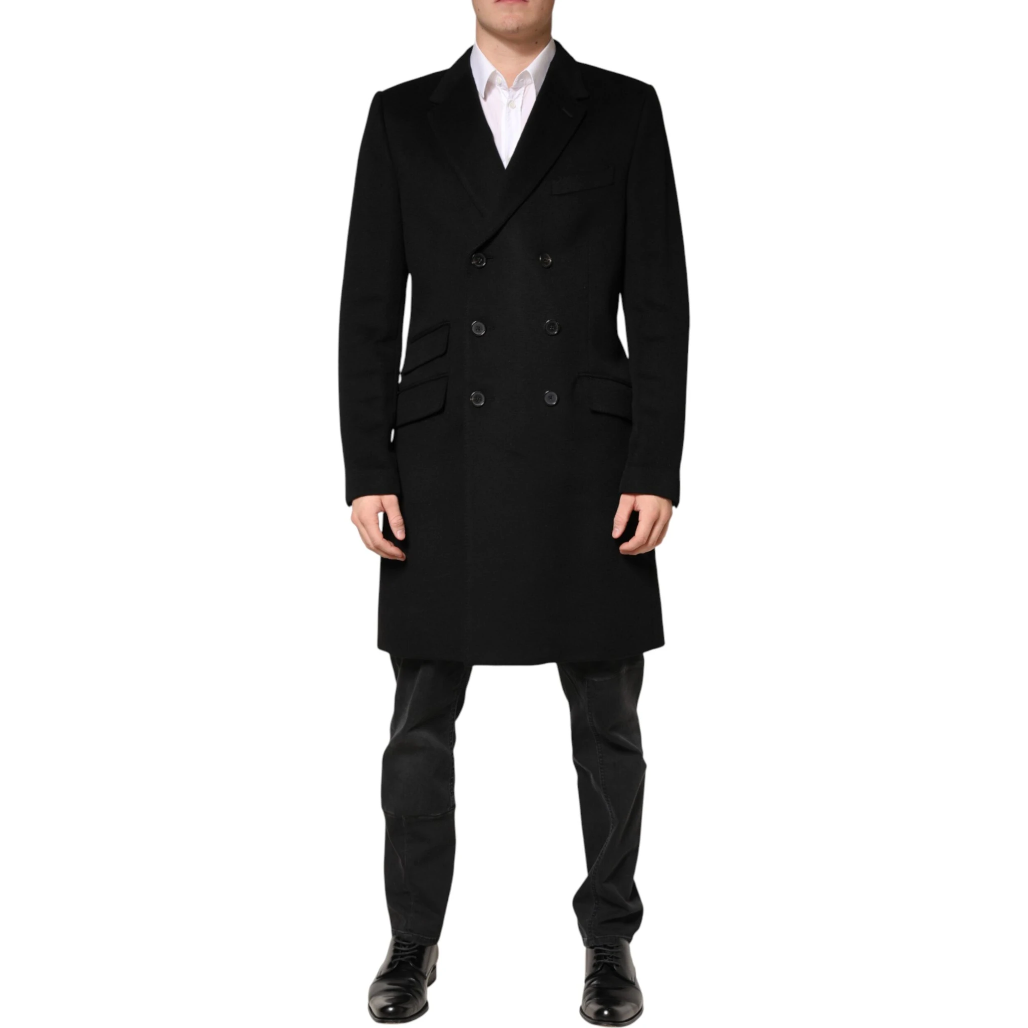 Black Wool Double Breasted TrenchCoat Jacket