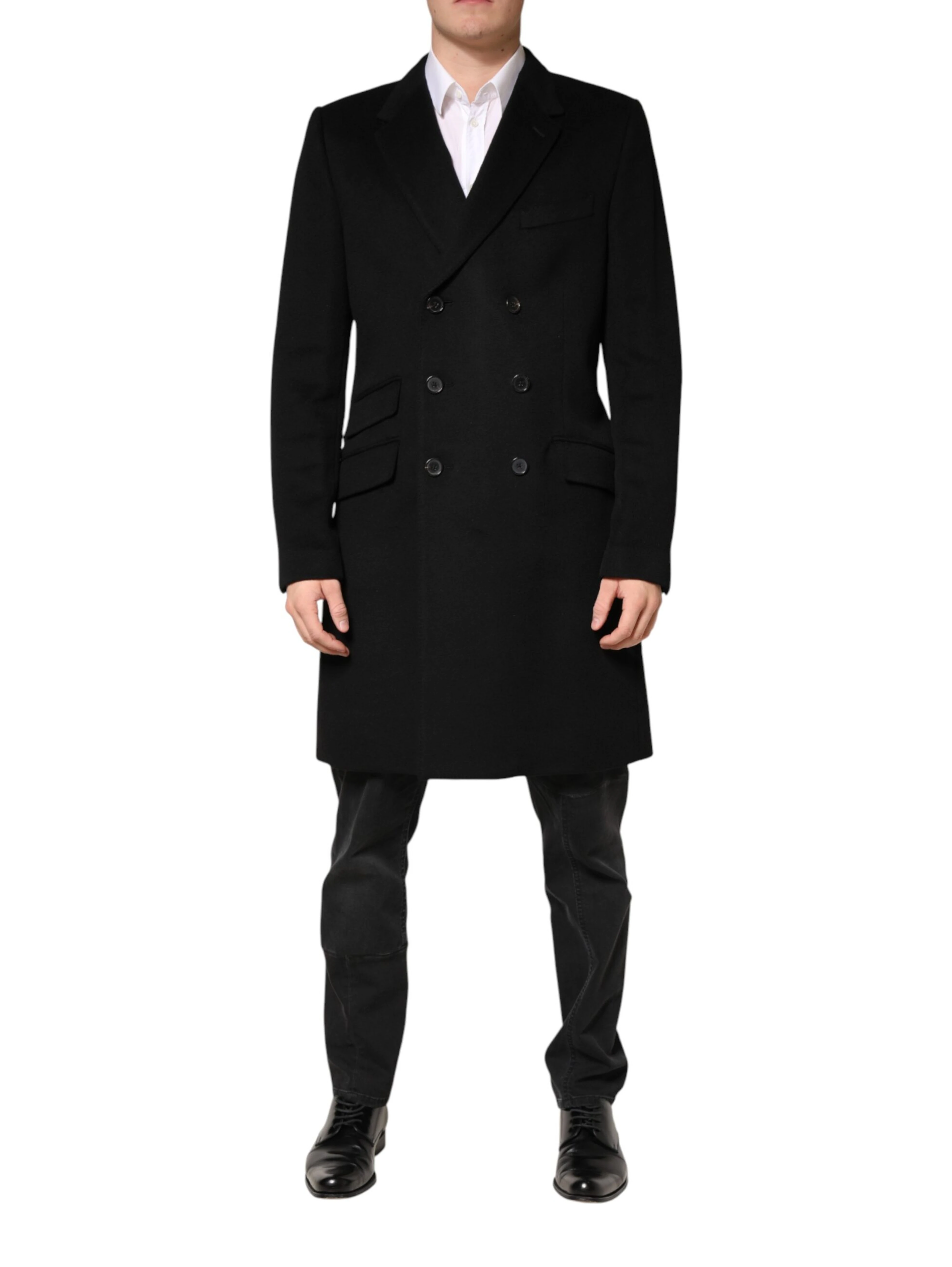 Black Wool Double Breasted TrenchCoat Jacket