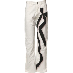 White Straight Bow Details Denim Casual Jeans