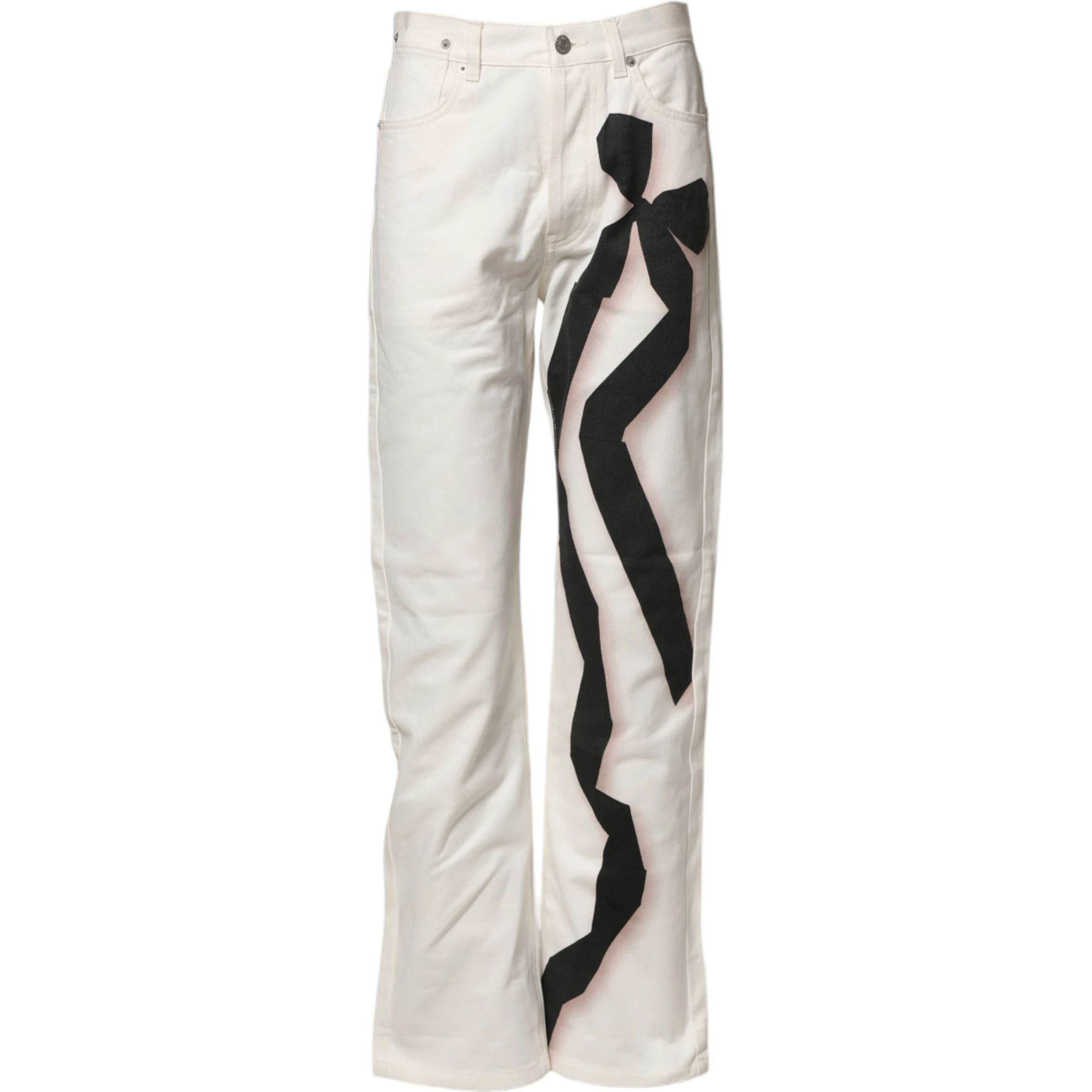 White Straight Bow Details Denim Casual Jeans