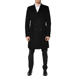 Black Wool Double Breasted TrenchCoat Jacket