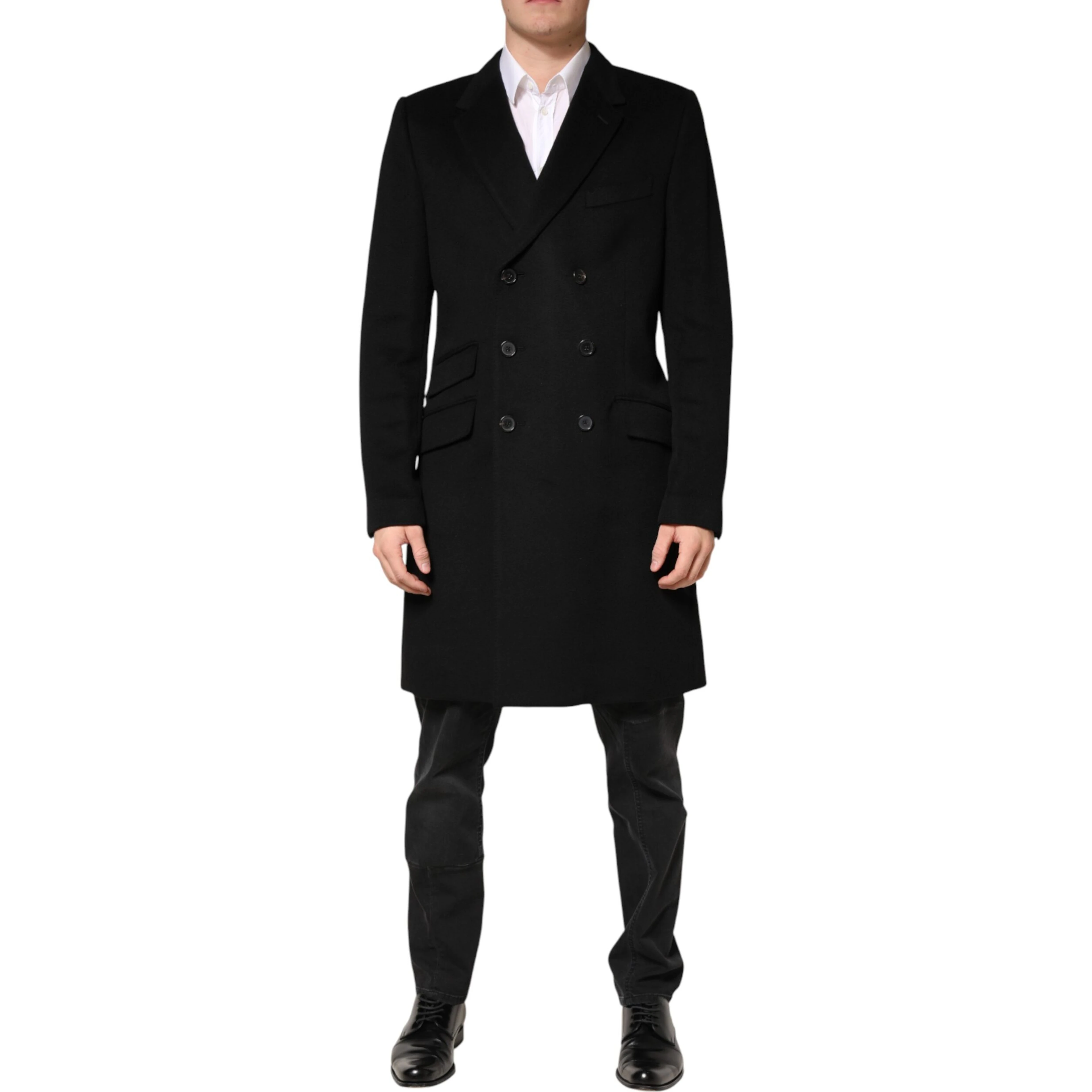 Black Wool Double Breasted TrenchCoat Jacket