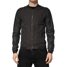 Black Stripes Cotton Full Zip Bomber Jacket