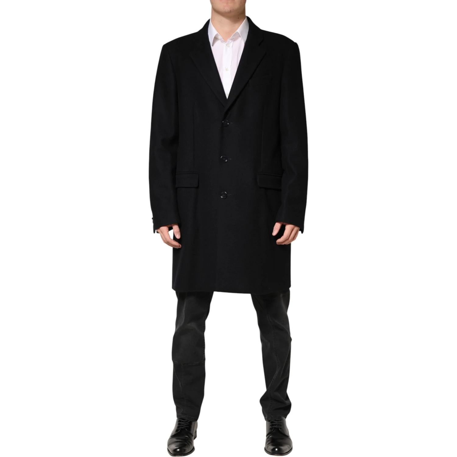 Black Wool Single Breasted Long Coat Jacket