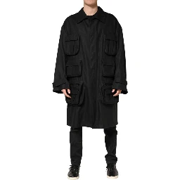 Black Pockets Collared Trench Coat Jacket