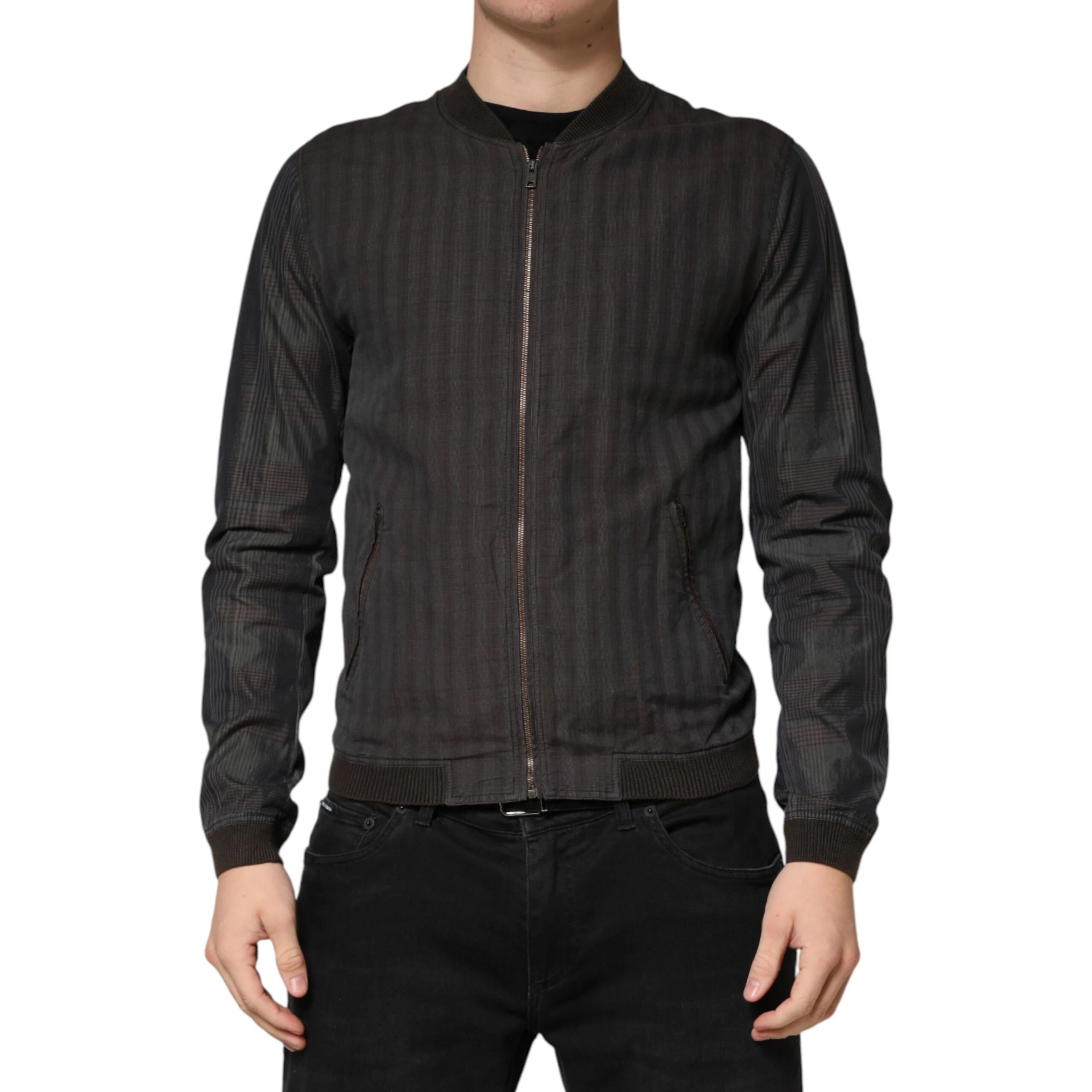 Black Stripes Cotton Full Zip Bomber Jacket