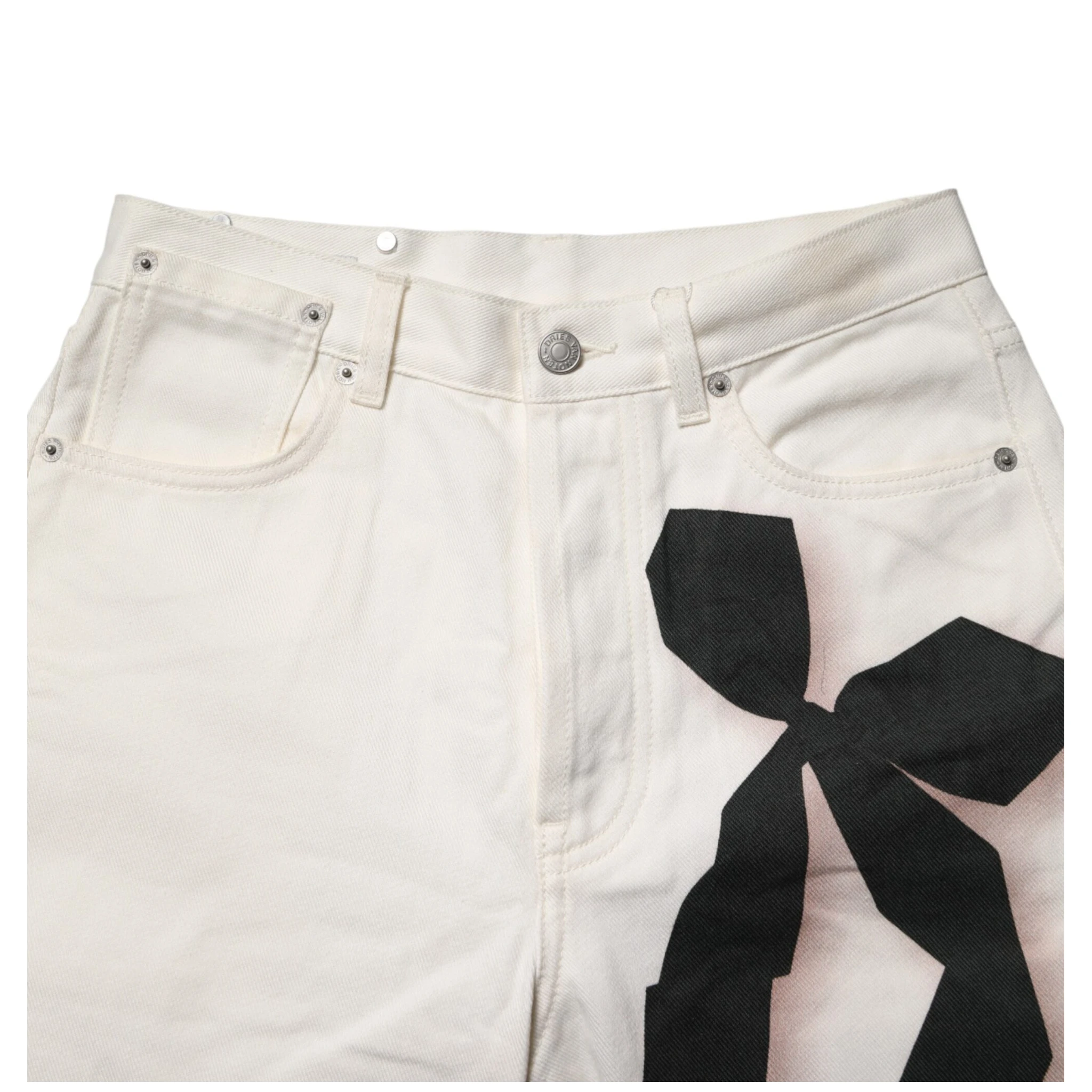 White Straight Bow Details Denim Casual Jeans