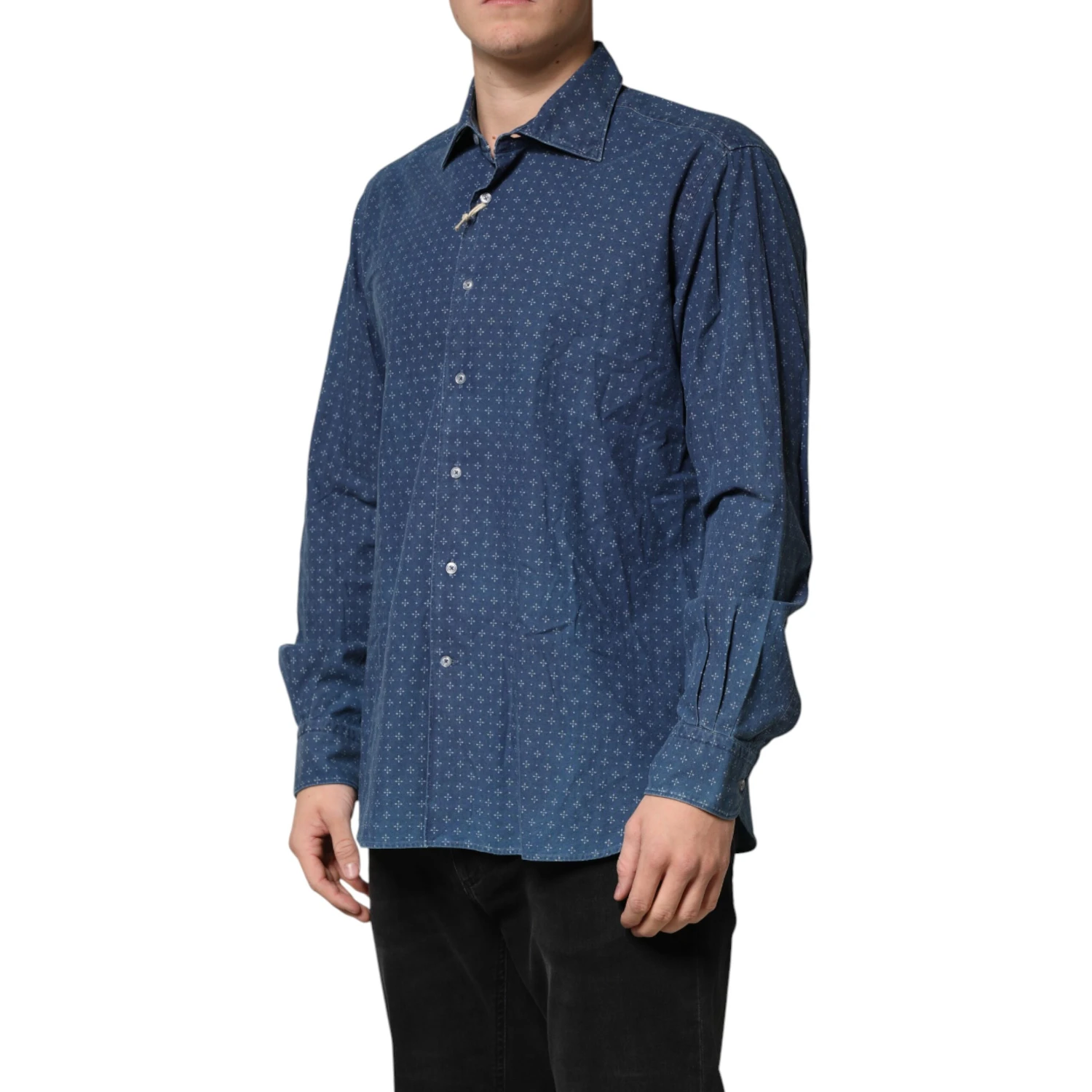 Blue Button Down Long Sleeves Men Shirt