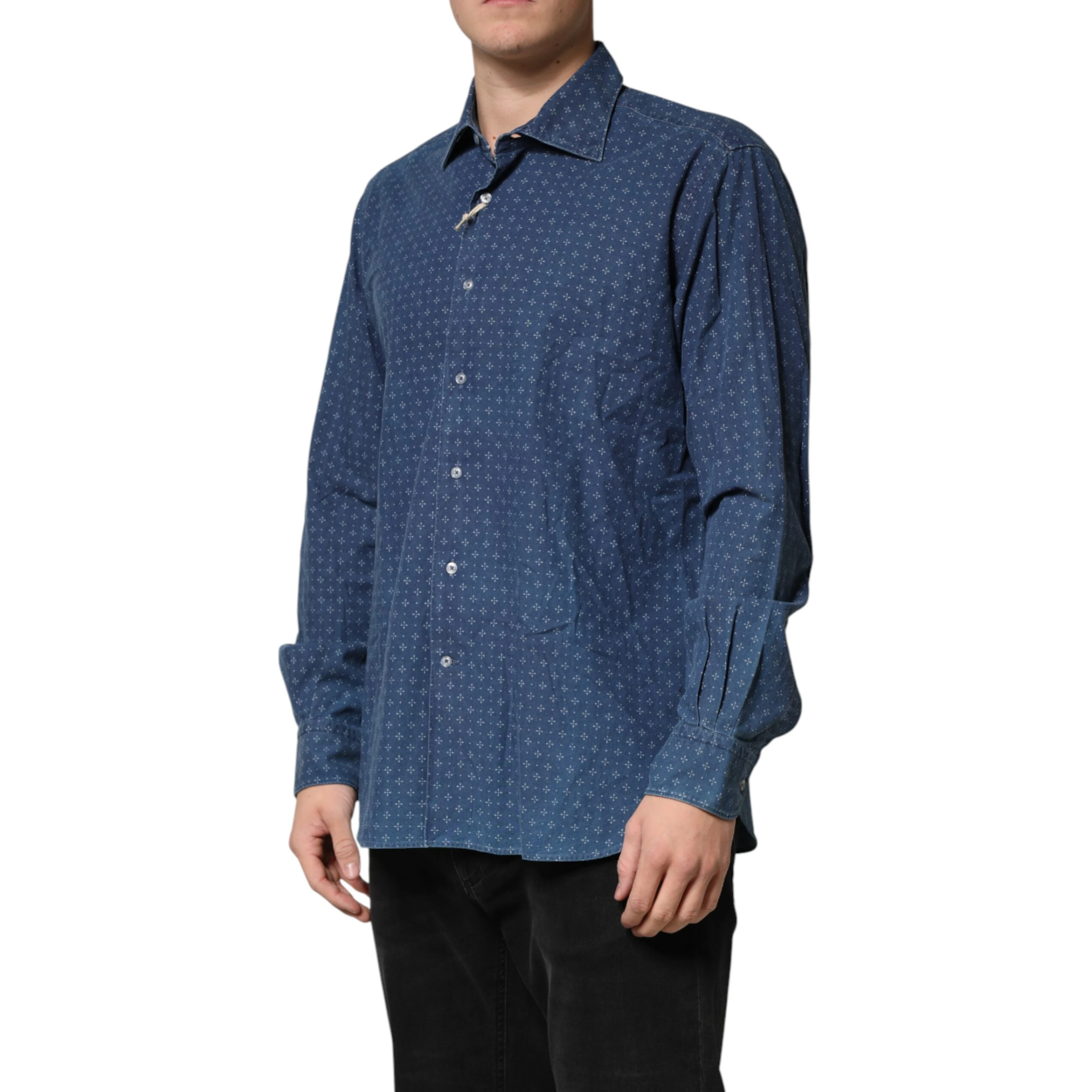Blue Button Down Long Sleeves Men Shirt