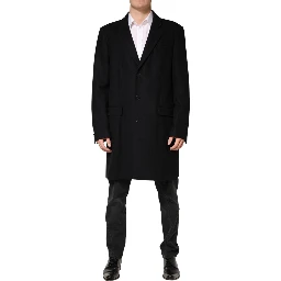 Black Wool Single Breasted Long Coat Jacket