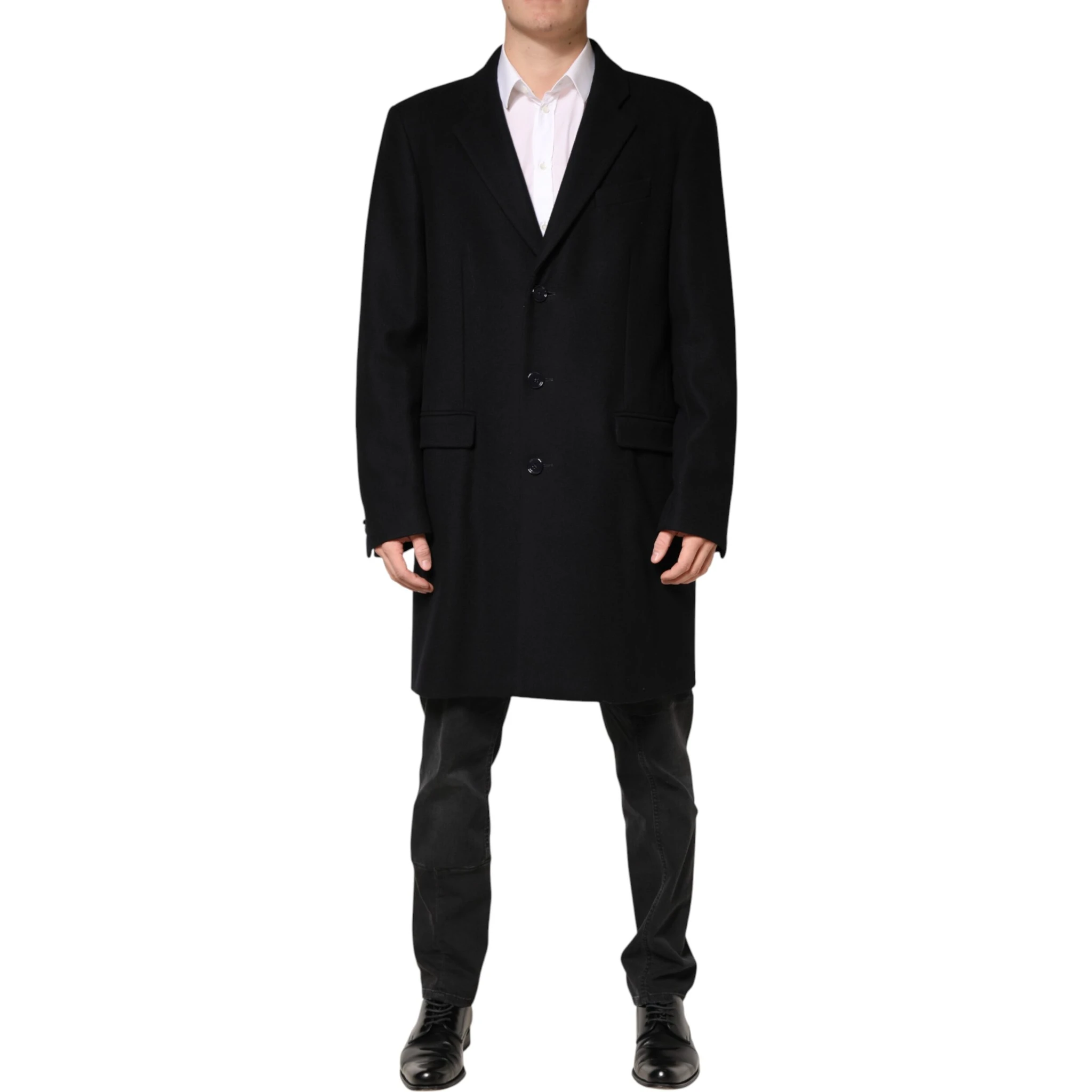 Black Wool Single Breasted Long Coat Jacket
