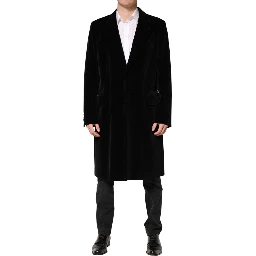 Black Cotton Velvet Long Trench Coat Jacket