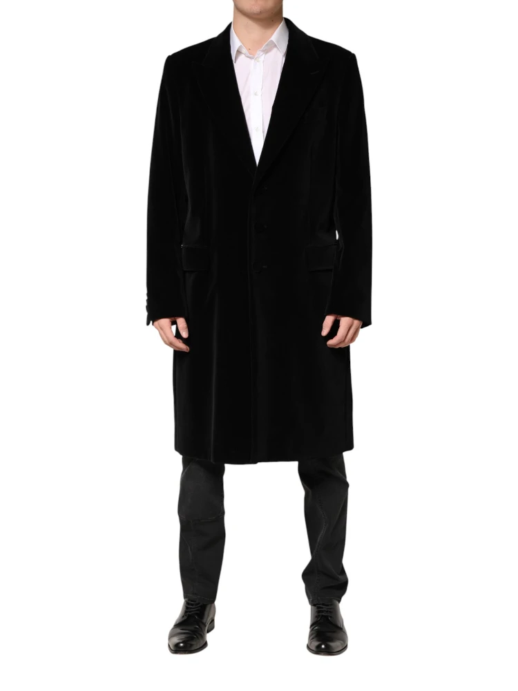 Black Cotton Velvet Long Trench Coat Jacket alternative