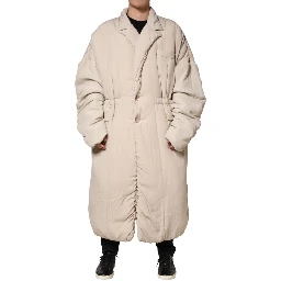 Beige Padded Collared Long Trench Coat Jacket