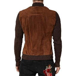 Brown Velvet Calfskin Full Zip Biker Jacket