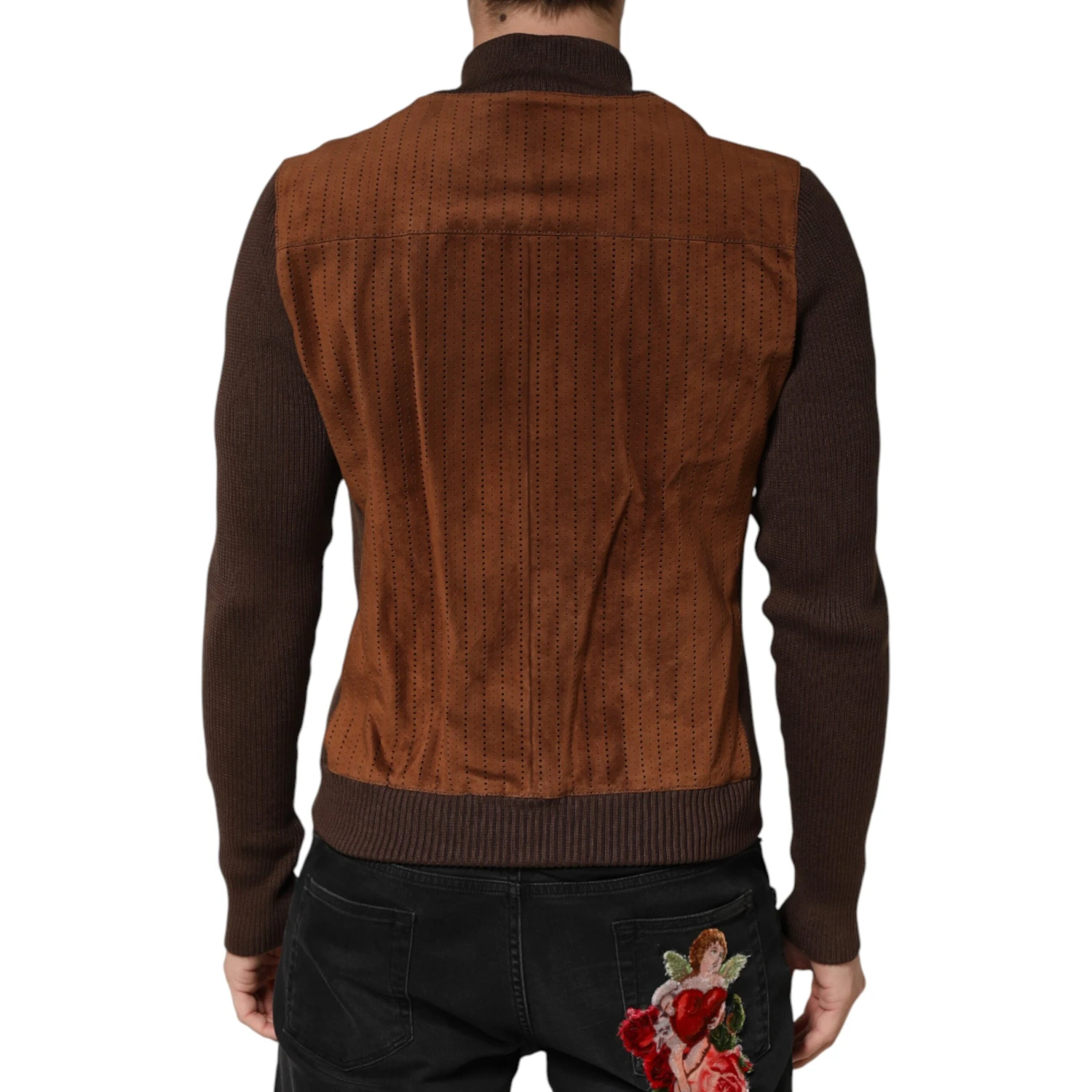 Brown Velvet Calfskin Full Zip Biker Jacket