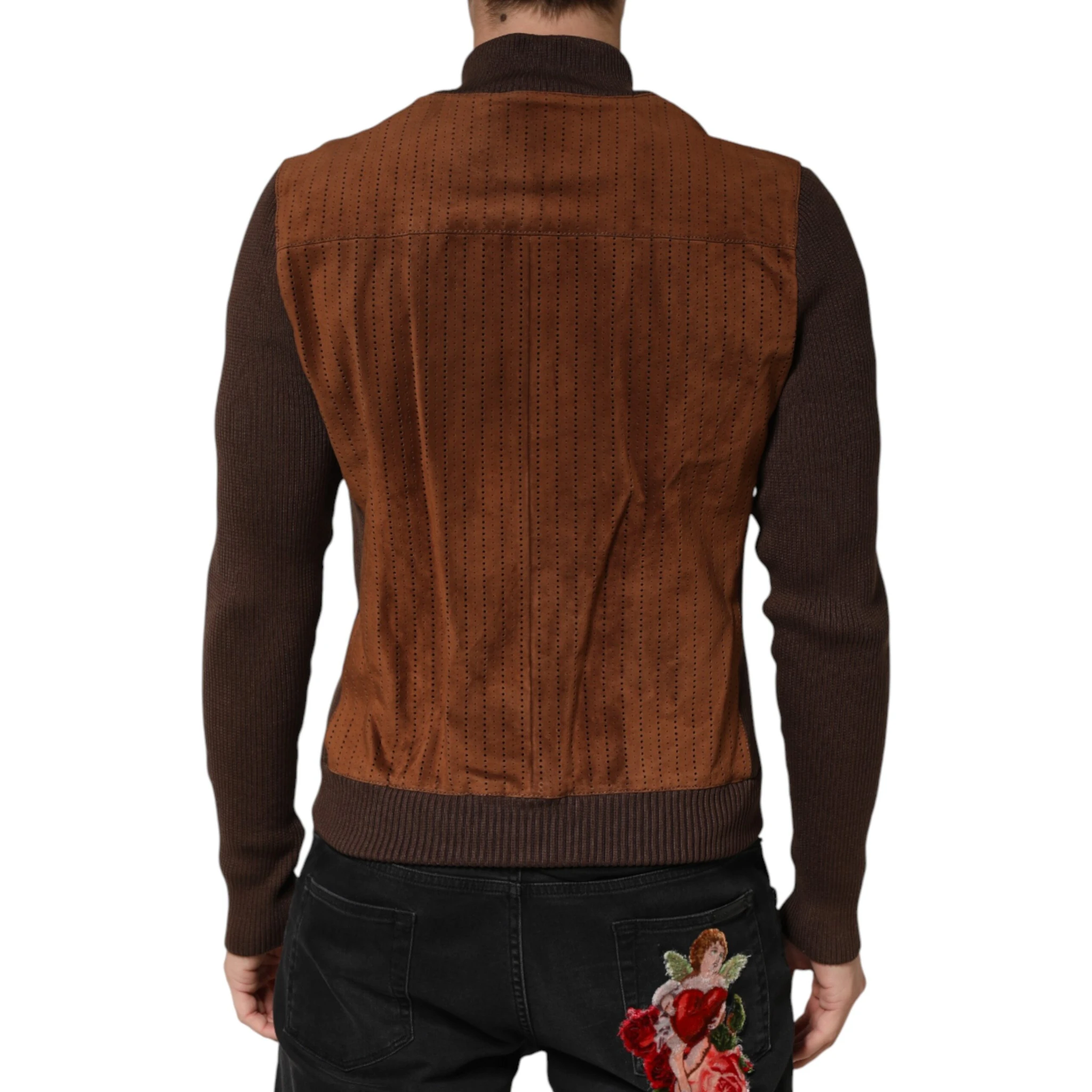 Brown Velvet Calfskin Full Zip Biker Jacket