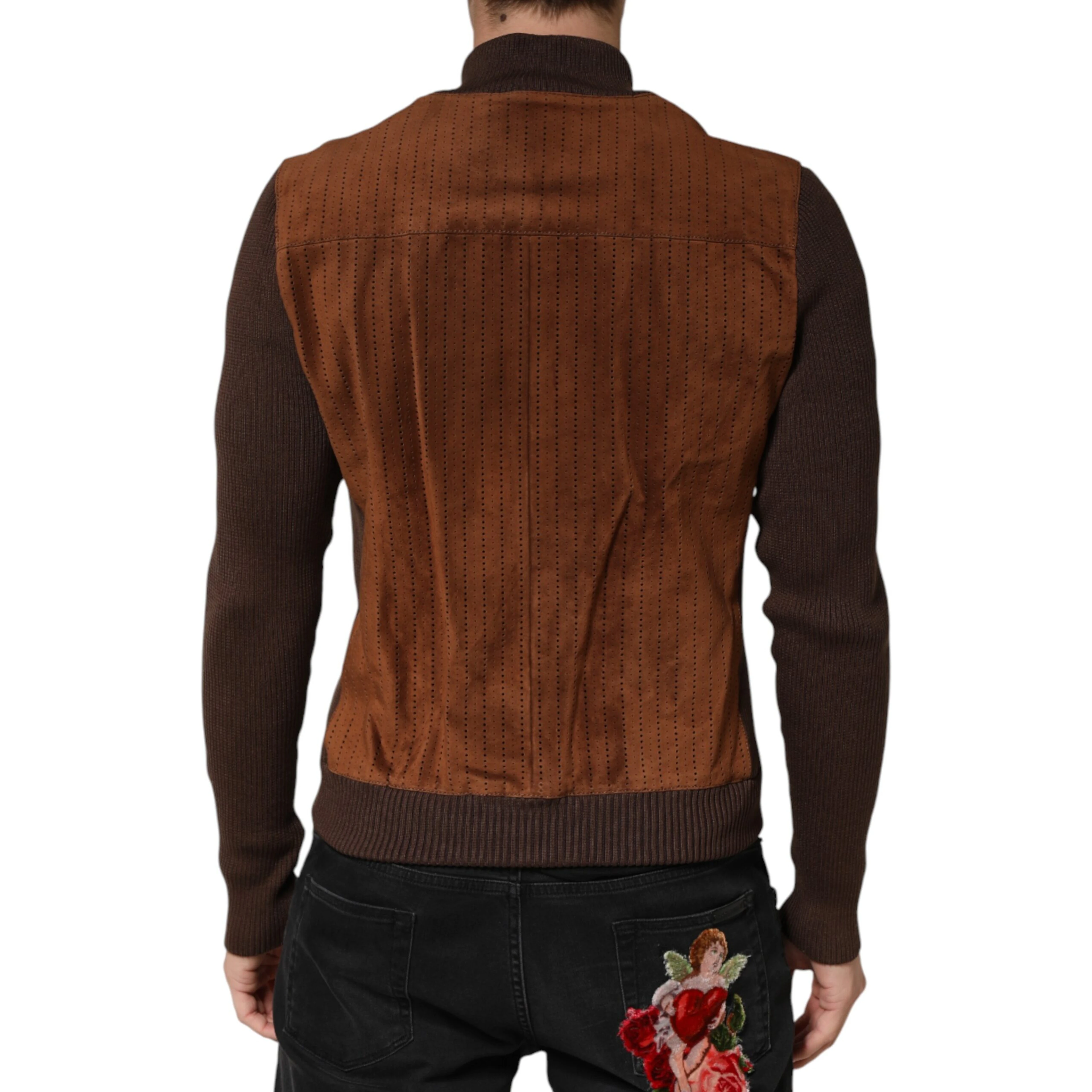 Brown Velvet Calfskin Full Zip Biker Jacket