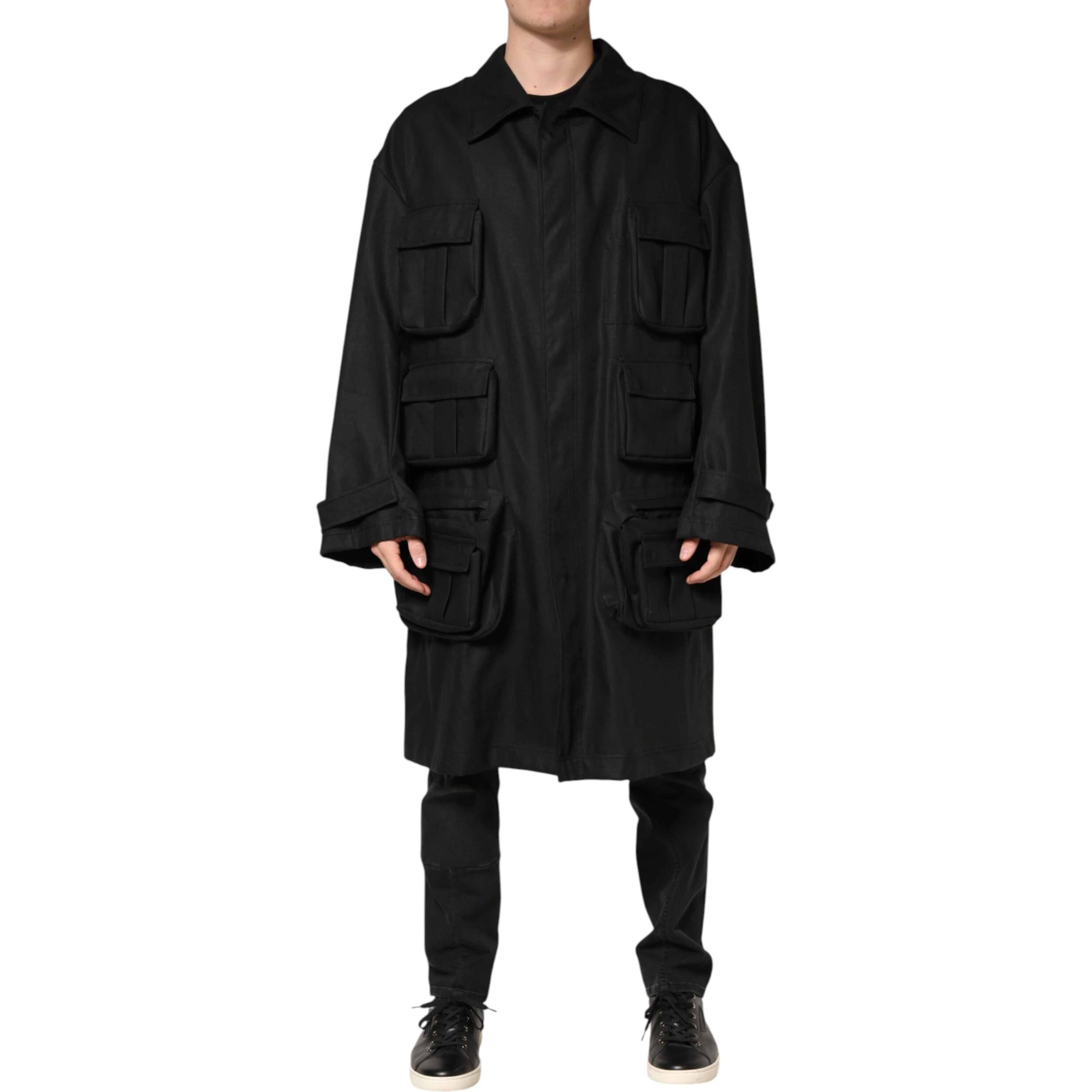 Black Pockets Collared Trench Coat Jacket