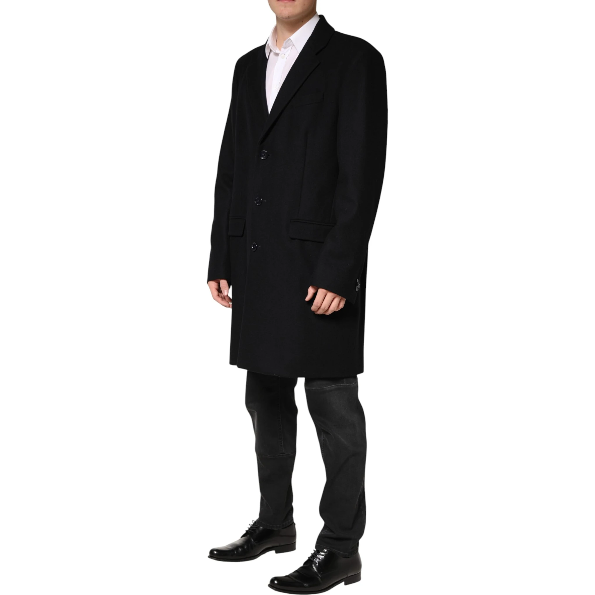 Black Wool Single Breasted Long Coat Jacket