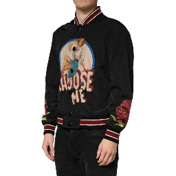 Black Pin Up Button Down Men Bomber Jacket