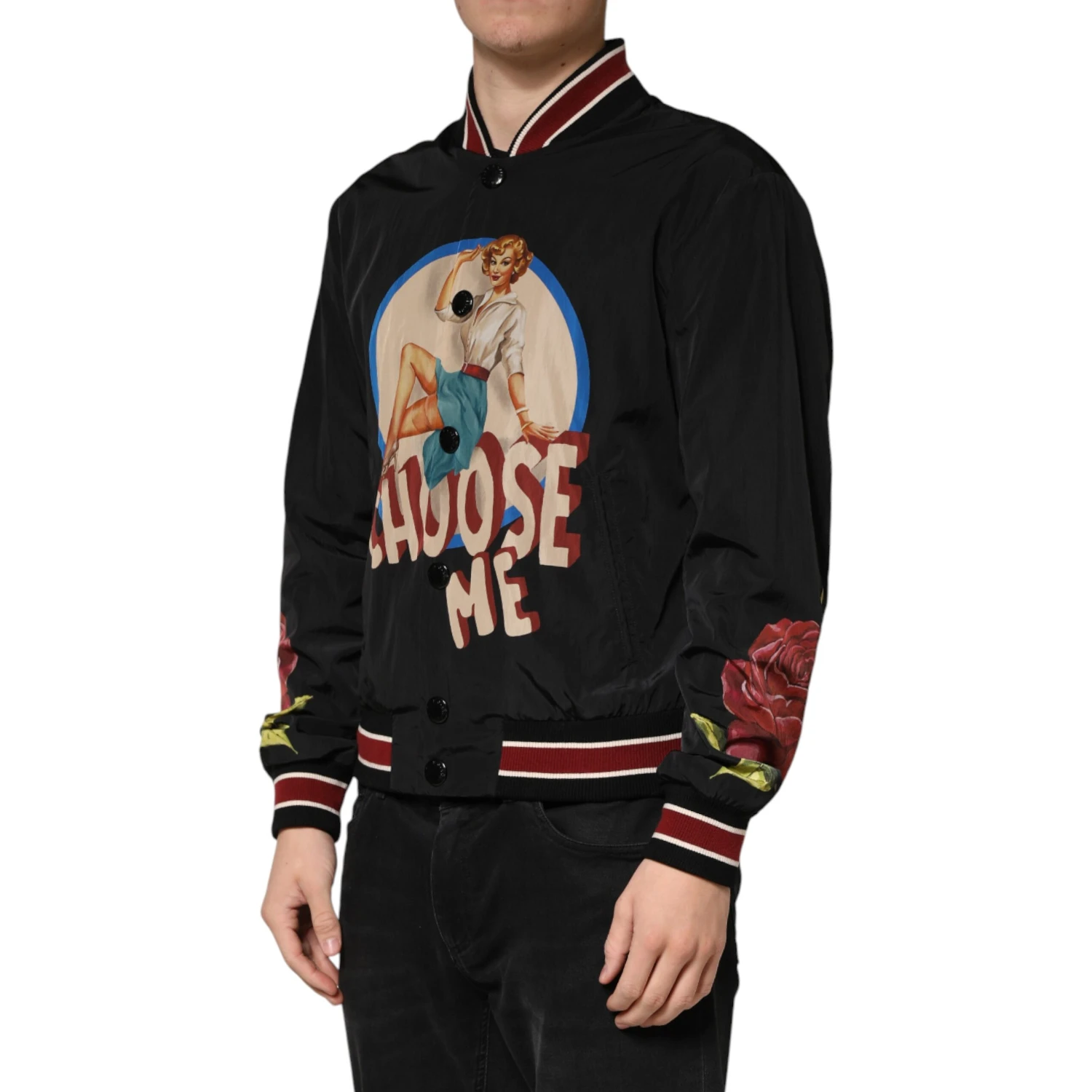 Black Pin Up Button Down Men Bomber Jacket
