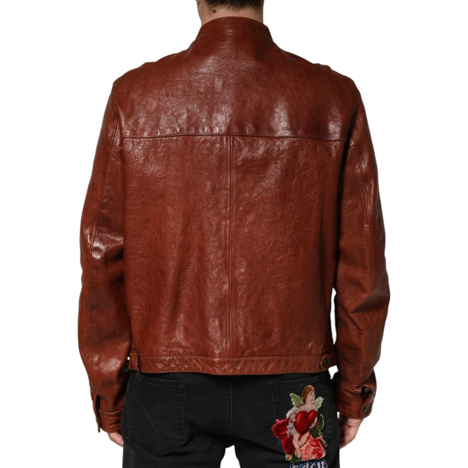 Brown Leather Button Down Men Biker Jacket