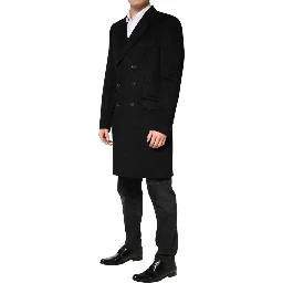 Black Wool Double Breasted TrenchCoat Jacket
